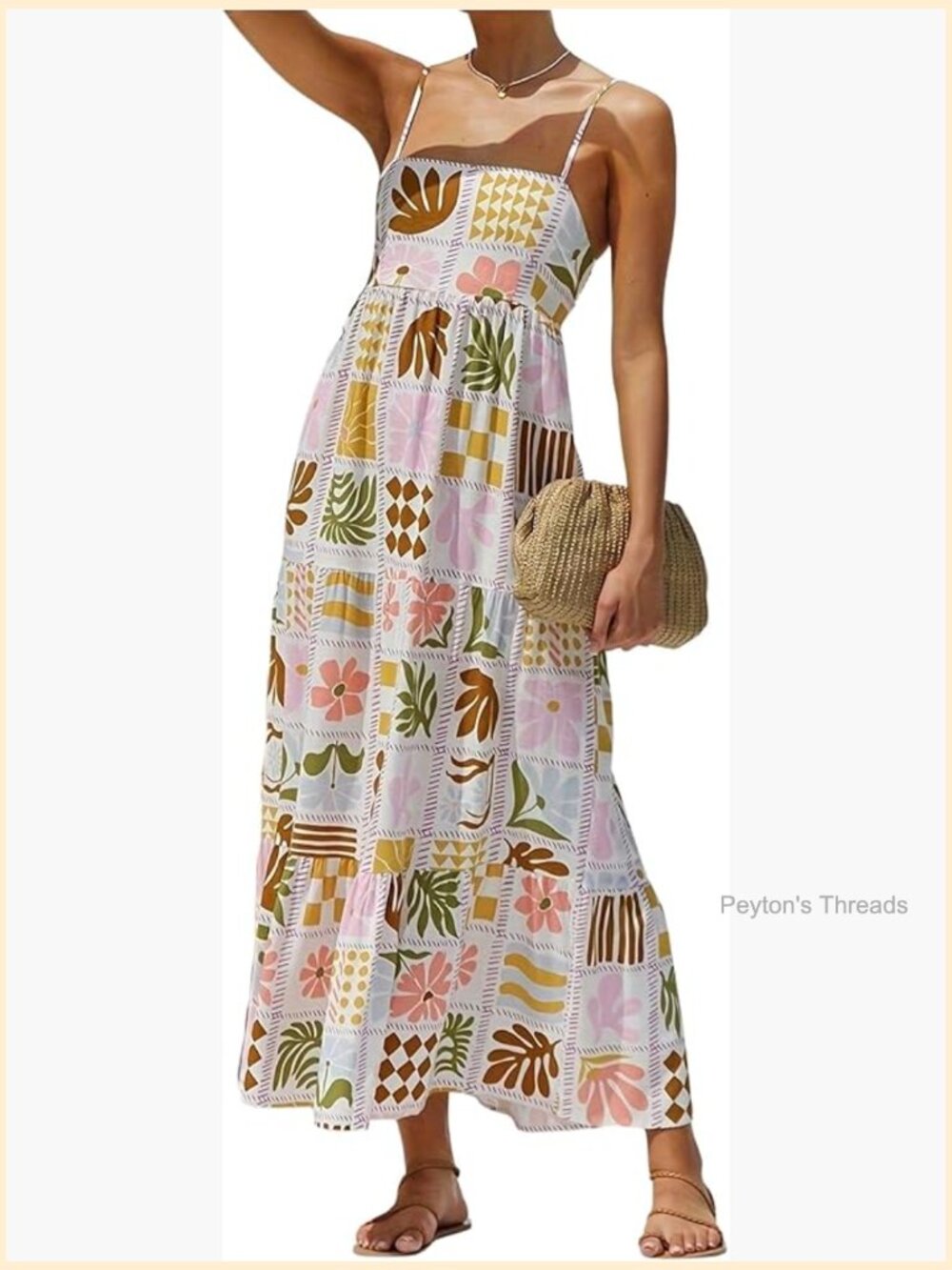 Bohemian Spaghetti Strap Smocked Maxi Summer Beach Dress